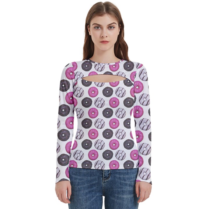 Pattern Seamless Design Decorative Women s Cut Out Long Sleeve T-Shirt