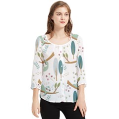 Pattern Sloth Woodland Chiffon Quarter Sleeve Blouse by Hannah976