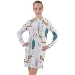 Pattern Sloth Woodland Long Sleeve Hoodie Dress