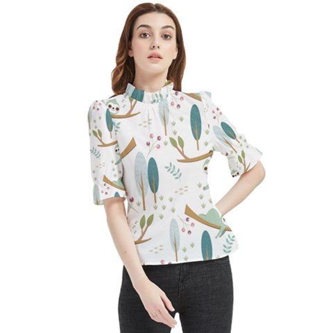 Pattern Sloth Woodland Frill Neck Blouse by Hannah976