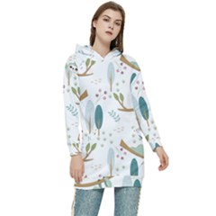 Pattern Sloth Woodland Women s Long Oversized Pullover Hoodie