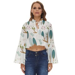 Pattern Sloth Woodland Boho Long Bell Sleeve Top