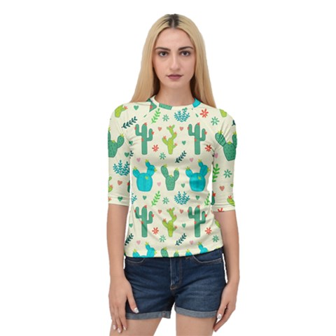 Cactus Succulents Floral Seamless Pattern Quarter Sleeve Raglan T-shirt by Hannah976