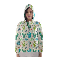 Cactus Succulents Floral Seamless Pattern Women s Hooded Windbreaker