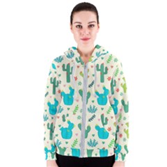 Cactus Succulents Floral Seamless Pattern Women s Zipper Hoodie