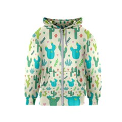 Cactus Succulents Floral Seamless Pattern Kids  Zipper Hoodie