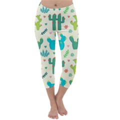 Cactus Succulents Floral Seamless Pattern Capri Winter Leggings 