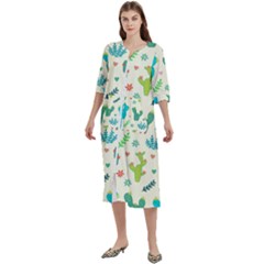 Cactus Succulents Floral Seamless Pattern Women s Cotton 3/4 Sleeve Nightgown