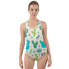 Cactus Succulents Floral Seamless Pattern Cut-out Back One Piece Swimsuit by Hannah976