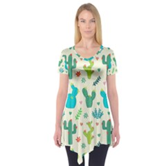 Cactus Succulents Floral Seamless Pattern Short Sleeve Tunic  by Hannah976