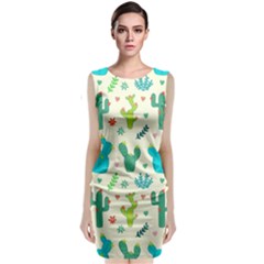 Cactus Succulents Floral Seamless Pattern Sleeveless Velvet Midi Dress