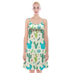 Cactus Succulents Floral Seamless Pattern Spaghetti Strap Velvet Dress