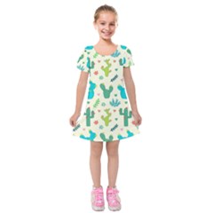 Cactus Succulents Floral Seamless Pattern Kids  Short Sleeve Velvet Dress