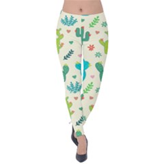 Cactus Succulents Floral Seamless Pattern Velvet Leggings