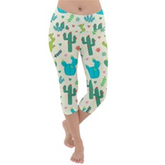 Cactus Succulents Floral Seamless Pattern Lightweight Velour Capri Yoga Leggings by Hannah976