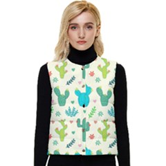 Cactus Succulents Floral Seamless Pattern Women s Button Up Puffer Vest