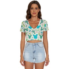 Cactus Succulents Floral Seamless Pattern V-neck Crop Top by Hannah976