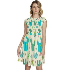 Cactus Succulents Floral Seamless Pattern Cap Sleeve High Waist Dress by Hannah976