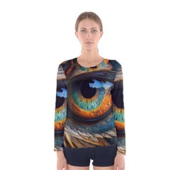 Eye Bird Feathers Vibrant Women s Long Sleeve T-shirt