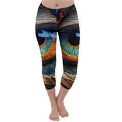 Eye Bird Feathers Vibrant Capri Winter Leggings 