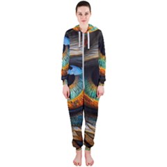 Eye Bird Feathers Vibrant Hooded Jumpsuit (ladies)