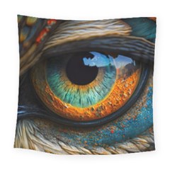 Eye Bird Feathers Vibrant Square Tapestry (large)