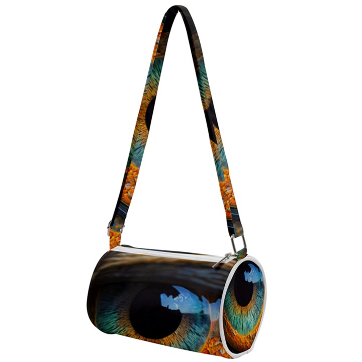 Eye Bird Feathers Vibrant Mini Cylinder Bag