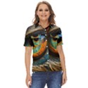 Eye Bird Feathers Vibrant Women s Short Sleeve Double Pocket Shirt View1