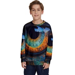 Eye Bird Feathers Vibrant Kids  Crewneck Sweatshirt