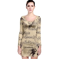 Musical Swirls Ladies Long Sleeve Bodycon Dress by RiverRootz