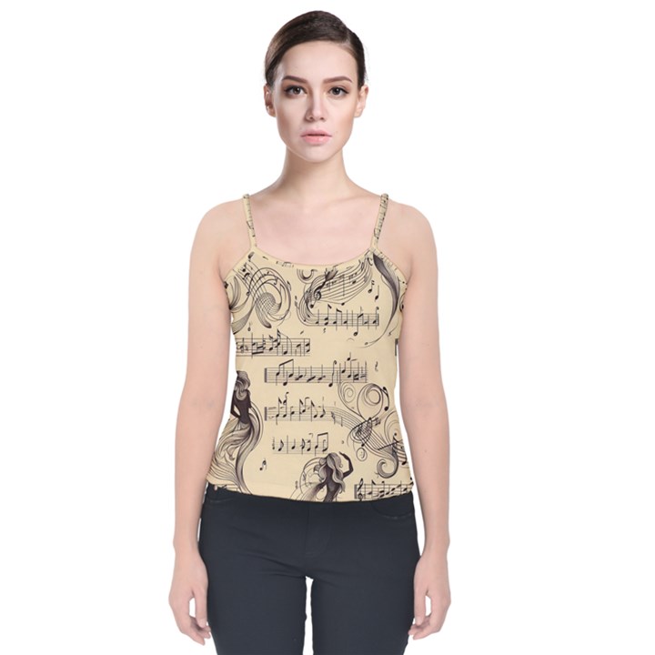 Musical Swirls Ladies Velvet Spaghetti Strap Top