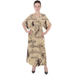 Musical Swirls Ladies V-neck Boho Style Maxi Dress by RiverRootz