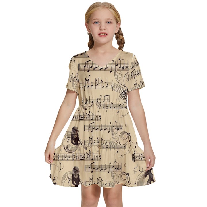 Musical Swirls Ladies Kids  Short Sleeve Tiered Mini Dress