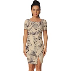 Musical Swirls Ladies Fitted Knot Split End Bodycon Dress by RiverRootz