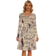 Musical Swirls Ladies Long Sleeve Dress With Pocket by RiverRootz