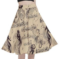 Musical Swirls Ladies A-line Full Circle Midi Skirt With Pocket by RiverRootz