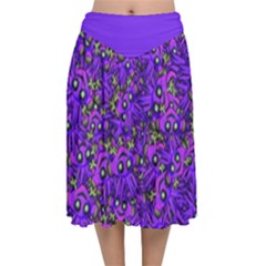 Ugly Funny Monster Bird Illustration Motif Random Pattern Bk Velvet Flared Midi Skirt