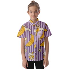 Pattern Bananas Fruit Tropical Seamless Texture Graphics Kids  Short Sleeve Shirt by Bedest