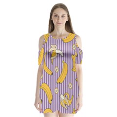 Pattern Bananas Fruit Tropical Seamless Texture Graphics Shoulder Cutout Velvet One Piece