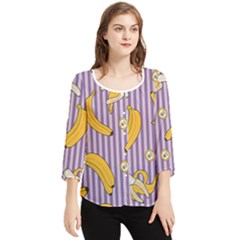 Pattern Bananas Fruit Tropical Seamless Texture Graphics Chiffon Quarter Sleeve Blouse by Bedest