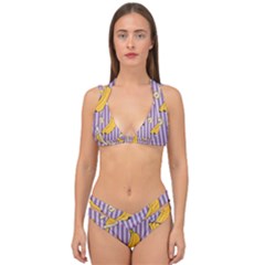 Pattern Bananas Fruit Tropical Seamless Texture Graphics Double Strap Halter Bikini Set by Bedest