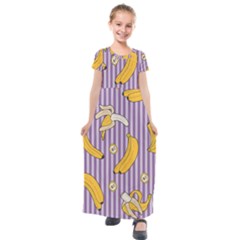 Pattern Bananas Fruit Tropical Seamless Texture Graphics Kids  Short Sleeve Maxi Dress by Bedest