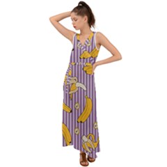 Pattern Bananas Fruit Tropical Seamless Texture Graphics V-neck Chiffon Maxi Dress by Bedest