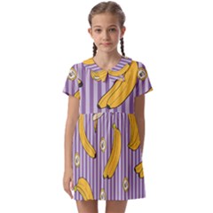 Pattern Bananas Fruit Tropical Seamless Texture Graphics Kids  Asymmetric Collar Dress by Bedest