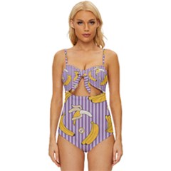 Pattern Bananas Fruit Tropical Seamless Texture Graphics Knot Front One-piece Swimsuit by Bedest