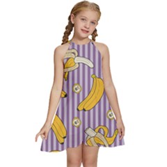 Pattern Bananas Fruit Tropical Seamless Texture Graphics Kids  Halter Collar Waist Tie Chiffon Dress by Bedest