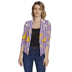 Pattern Bananas Fruit Tropical Seamless Texture Graphics Women s Draped Front 3/4 Sleeve Shawl Collar Jacket by Bedest