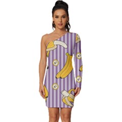 Pattern Bananas Fruit Tropical Seamless Texture Graphics Long Sleeve One Shoulder Mini Dress by Bedest