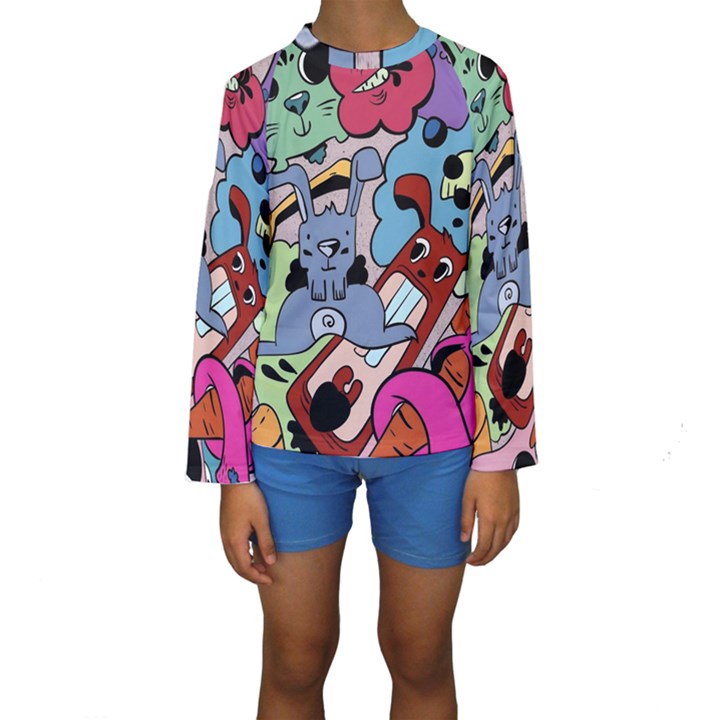 Graffiti Monster Street Theme Kids  Long Sleeve Swimwear