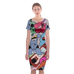 Graffiti Monster Street Theme Classic Short Sleeve Midi Dress by Bedest